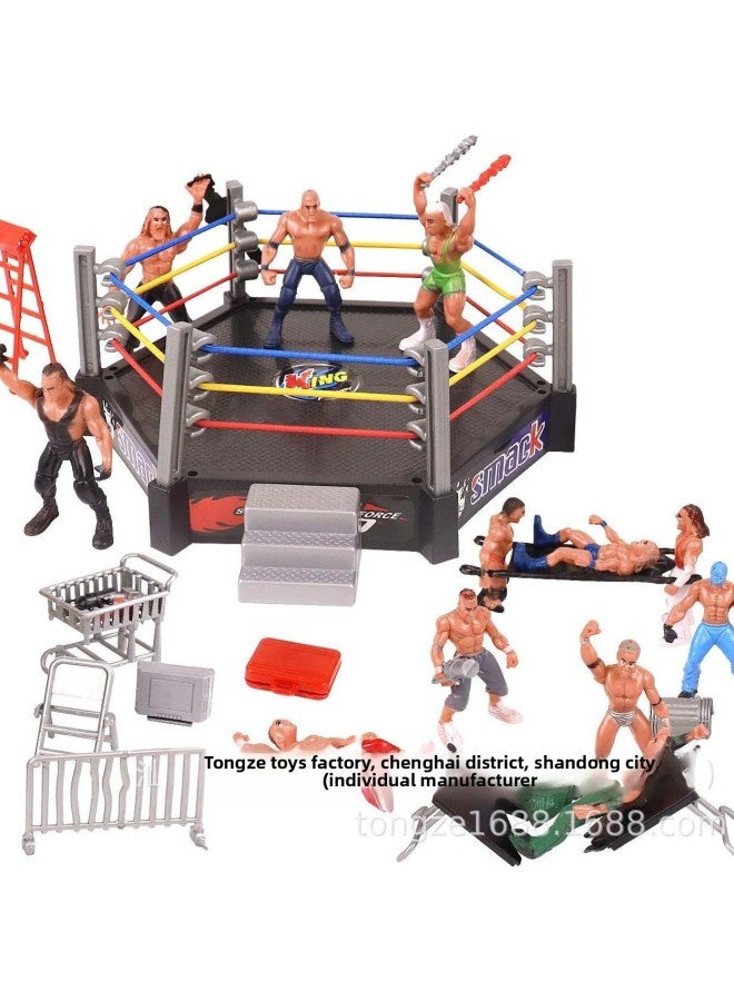 Wrestling Challenge Arena Suit Doll Scene Model Gladiator Wrestler Ornaments Children Soldier Suit Toy Batch-Color:Four-corner Bench 【12 Adults + Props】 Without Cage - Image 2