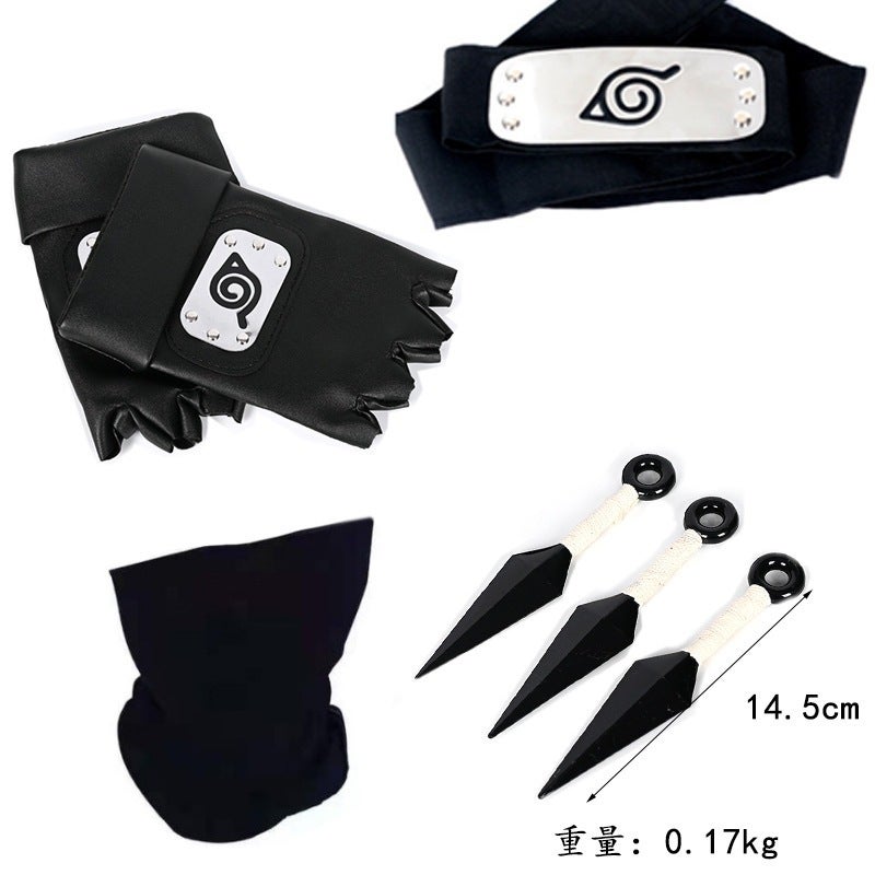Ninja suit Combination Assembled Flag Wood Role-playing Kakashi Gloves Bitter Without Shuriken Headband 53# Kakashi Mask suit White 4