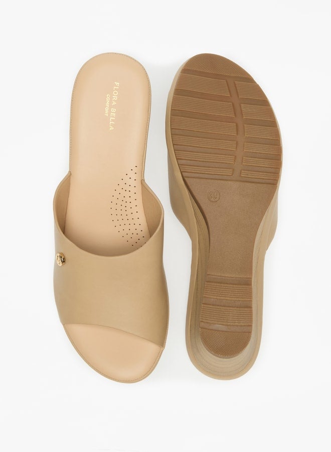 Flora Bella By Shoexpress Logo Accent Slip-On Sandals with Wedge Heels  - Image 4