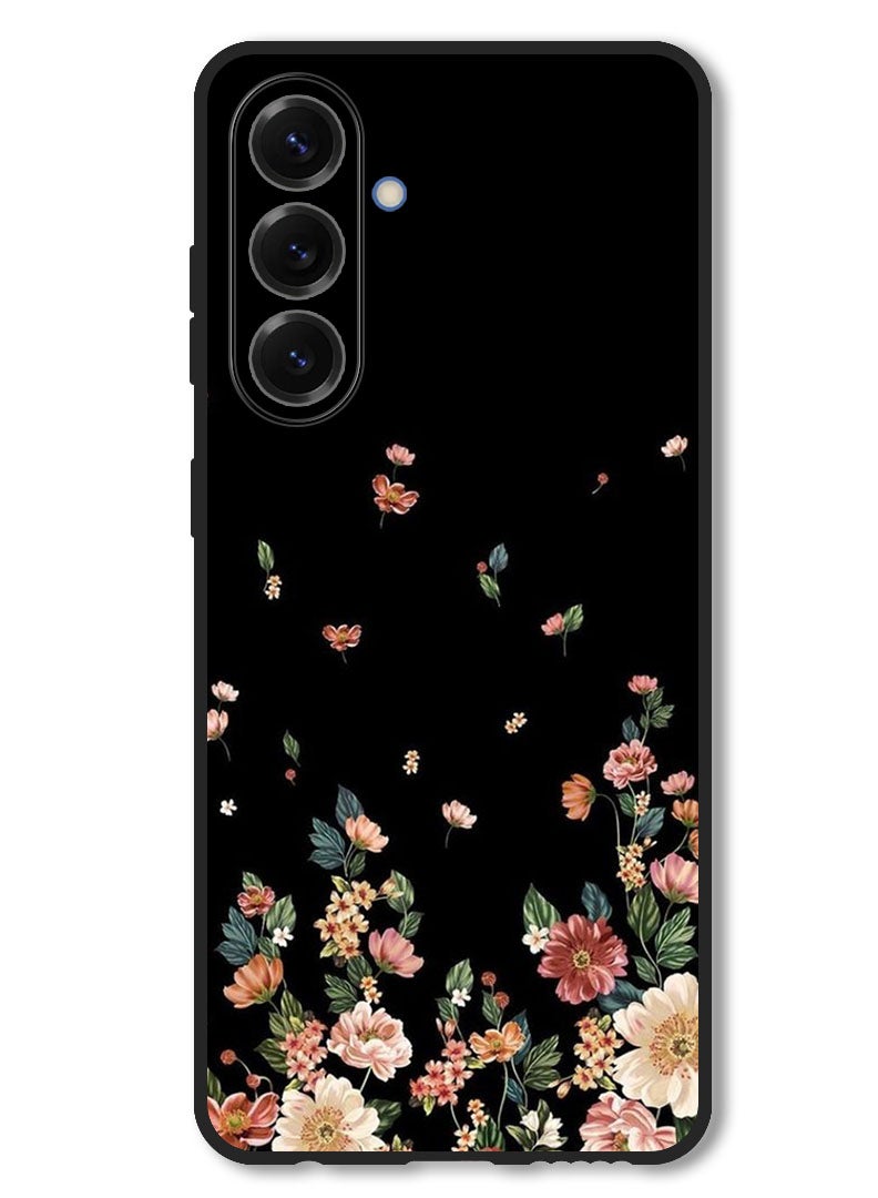Theodor Case Compatible with Samsung Galaxy F56 6.74 Inch Protection Shockproof Bumper Cover Flowers in Black Background - Image 1