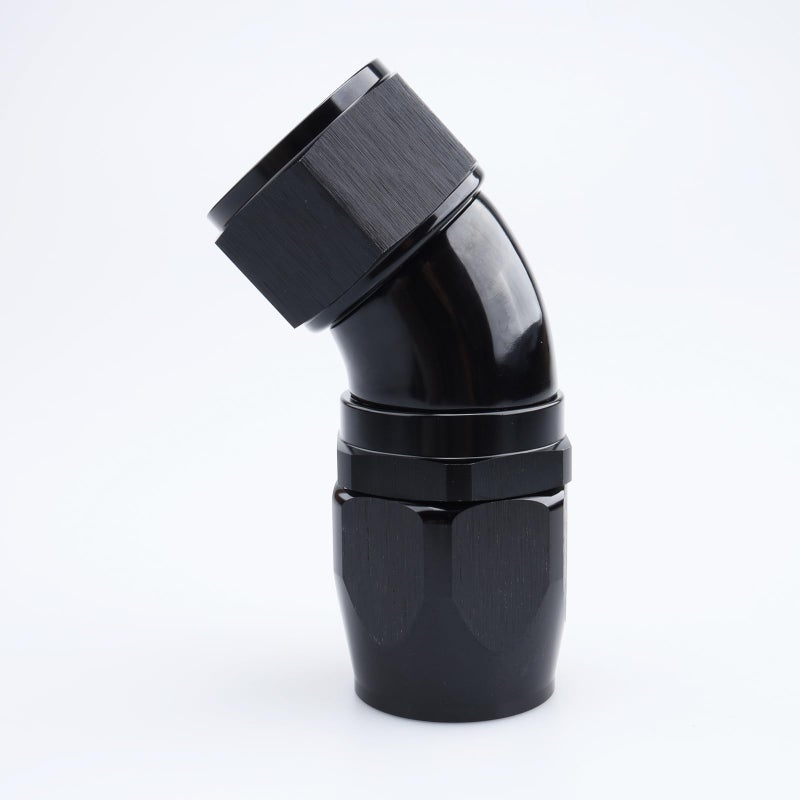 AC PERFORMANCE 20 AN 45 Degree Swivel One Piece Full Flow Hose End Fitting Black Aluminum - Image 2