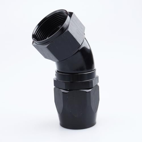 AC PERFORMANCE 20 AN 45 Degree Swivel One Piece Full Flow Hose End Fitting Black Aluminum - Image 3