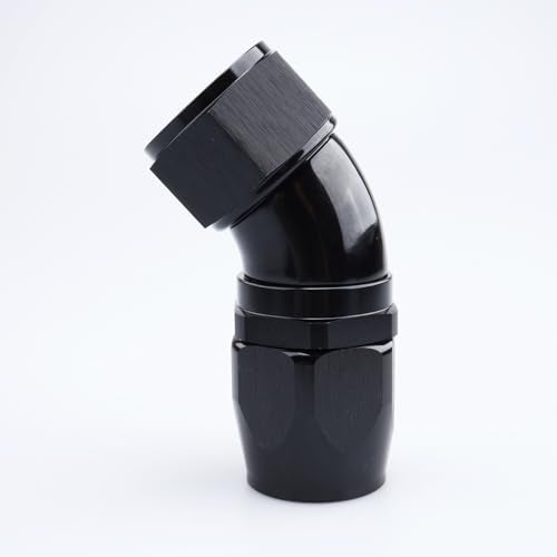 AC PERFORMANCE 20 AN 45 Degree Swivel One Piece Full Flow Hose End Fitting Black Aluminum - Image 1