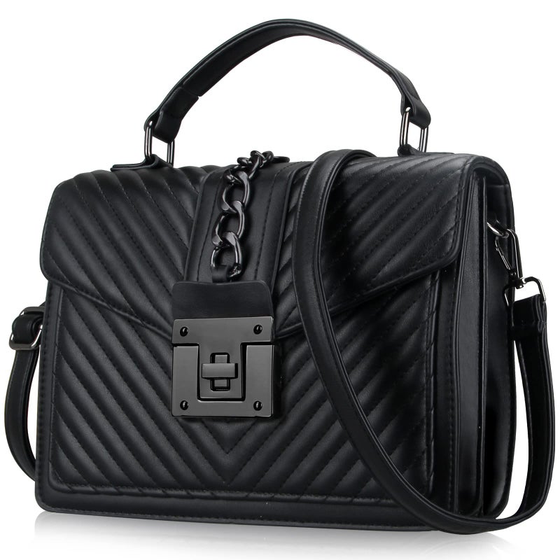 Voikukka Women's Top Handle Bag with Strap Quilted Crossbody Bags Designer Handbags for Women Black Leather Cross body Purse Luxury Satchel Purses Flap Shoulder Bag - Image 1