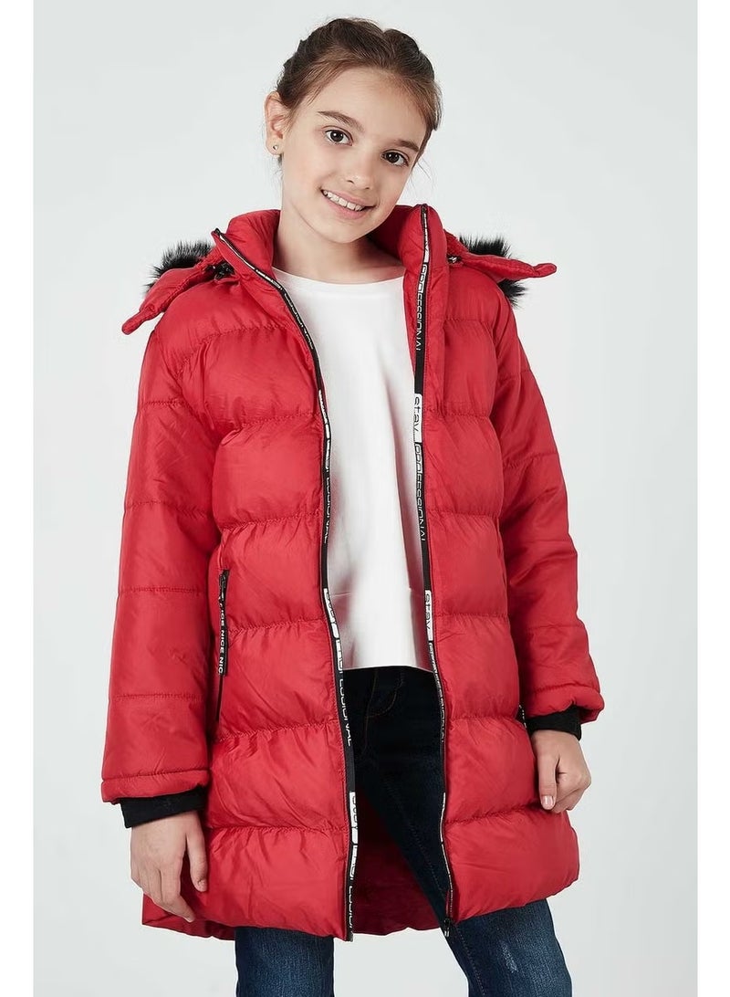 Lela Side Faux Fur Hooded Puffer Coat Girls' COAT 5765020K - Image 2