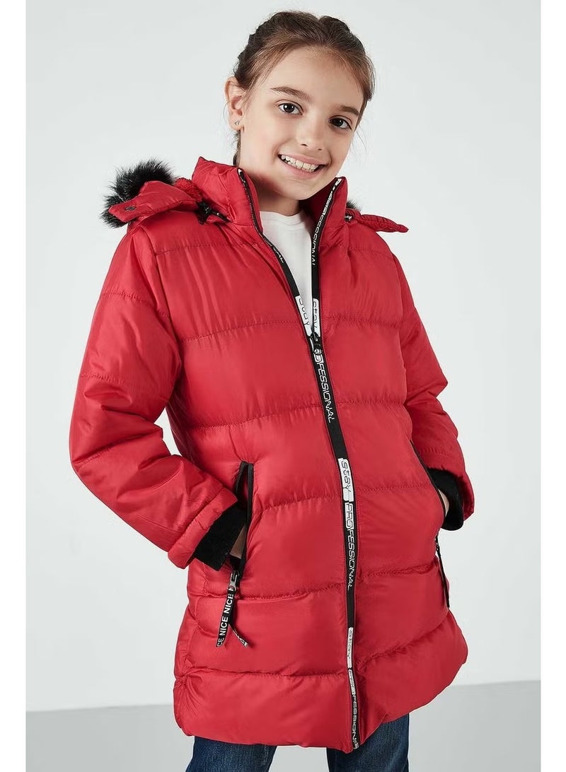 Lela Side Faux Fur Hooded Puffer Coat Girls' COAT 5765020K - Image 1