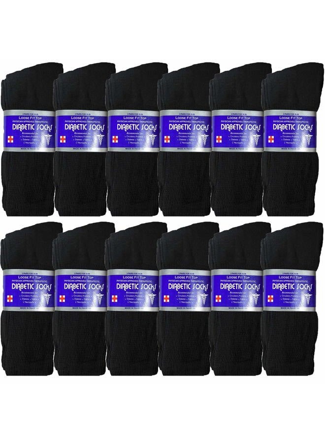 USBingoshop 12 Pairs Mens Physicians Approved Crew Diabetic Socks Cotton 10-13 (12 Pairs D-Black) - Image 1