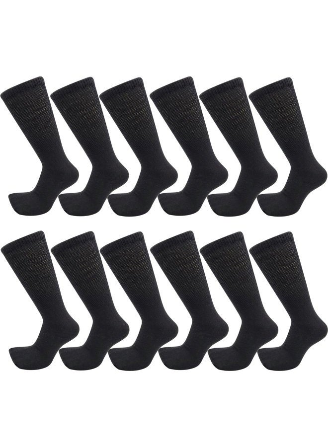 USBingoshop 12 Pairs Mens Physicians Approved Crew Diabetic Socks Cotton 10-13 (12 Pairs D-Black) - Image 5