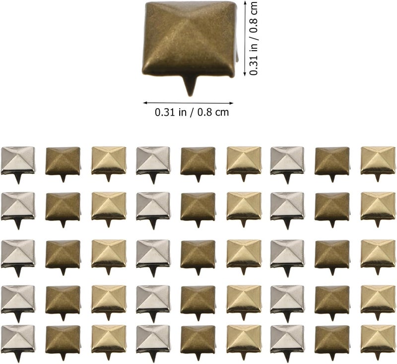 Unomor 300pcs Metal Pyramid Nailheads and Square Rivets DIY Leathercraft Rivets for Clothing, Shoes, Bags with Four-jaw Design in Silver, Gold, and Antique Copper - Image 2