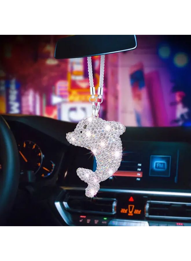 1pc Handmade Lab Created Rhinestone Dolphin Shark Pendant Lake Blue Crystal Car Mirror Charm Shark Swordfish Keychain For Men Women Luxury Marine Themed Auto Accessory With Sparkling Effect No Maintenance Required Car Hanging Ornament - Image 1