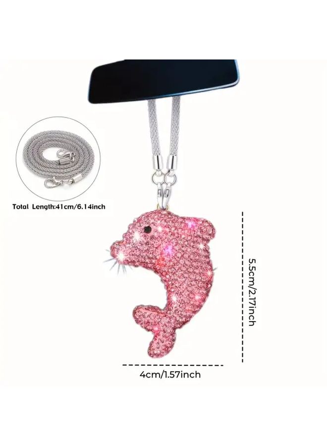 1pc Handmade Lab Created Rhinestone Dolphin Shark Pendant Lake Blue Crystal Car Mirror Charm Shark Swordfish Keychain For Men Women Luxury Marine Themed Auto Accessory With Sparkling Effect No Maintenance Required Car Hanging Ornament - Image 2