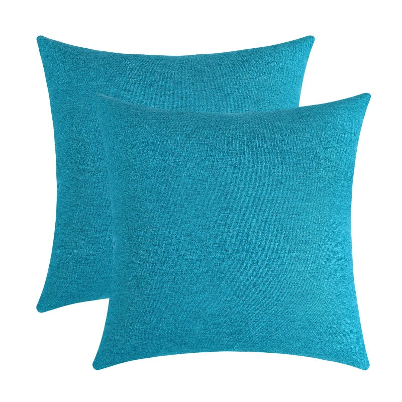 Jeneoo Decorative Turquoise Blue Throw Pillow Covers Rustic Farmhouse Square Linen Burlap Soft Comfy Solid Cushion Couch Cases for Sofa Living Room (Set of 2  18 x 18 Inches)