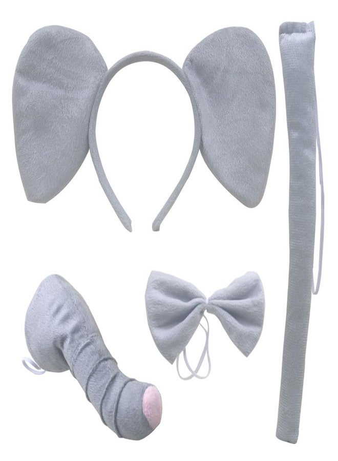 CBLUO 4 Pcs Halloween Elephant Ears Headband Nose Bow Tie Tail Gray Elephant Hair Hoops Women Bowtie Animal Headpiece Hairband Hair Bands Cosplay Dress Up Masquerade Baby Shower Birthday Party Accessories - Image 1