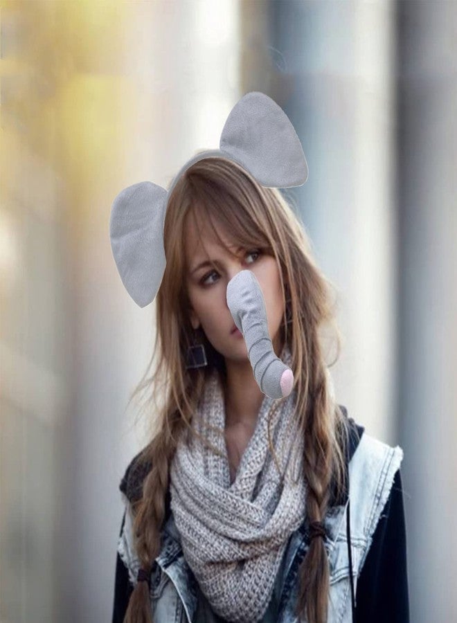 CBLUO 4 Pcs Halloween Elephant Ears Headband Nose Bow Tie Tail Gray Elephant Hair Hoops Women Bowtie Animal Headpiece Hairband Hair Bands Cosplay Dress Up Masquerade Baby Shower Birthday Party Accessories - Image 2