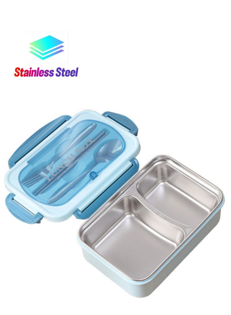 Divided Lunch Box with Tableware Set Pink/Silver 21.3 x 14.5 x 7.5 cm - Image 1