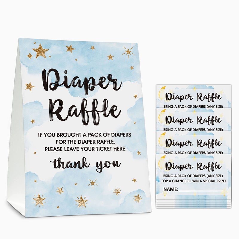 Gihyan Diaper Raffle Baby Shower Game Set1 Standing Sign 50 Finding Cards Moon and Star Diaper Raffle Tickets for Baby Shower Twinkle Twinkle Little Star Gender Reveal Party Favor Decor A24