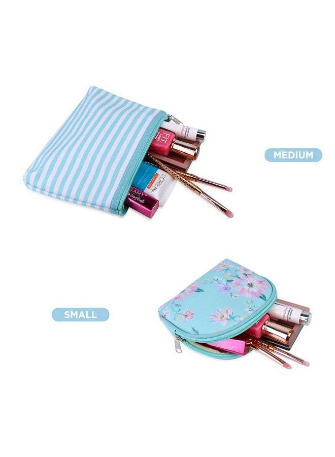 NFI essentials Set of 3 Flower Print Cosmetic Pouch Makeup Pouch Vanity Pouch Travel Organizer Toiletry Pouch for Women, Striped Wristlet Zippered Pouch Set, Large, Medium, Small - Image 3