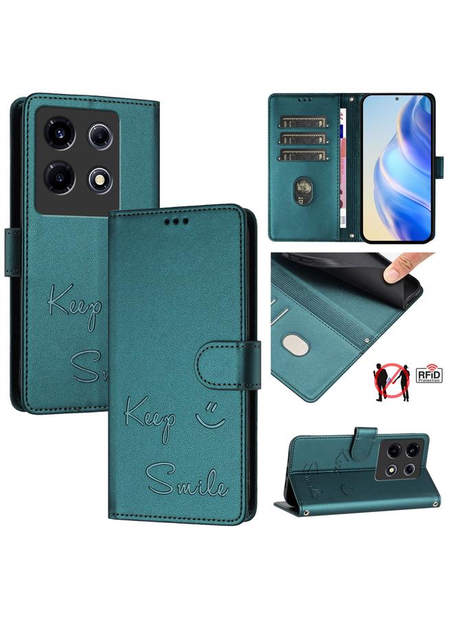 For Infinix Note 30 VIP Smile Embossing RFID Leather Phone Case(Peacock Green)