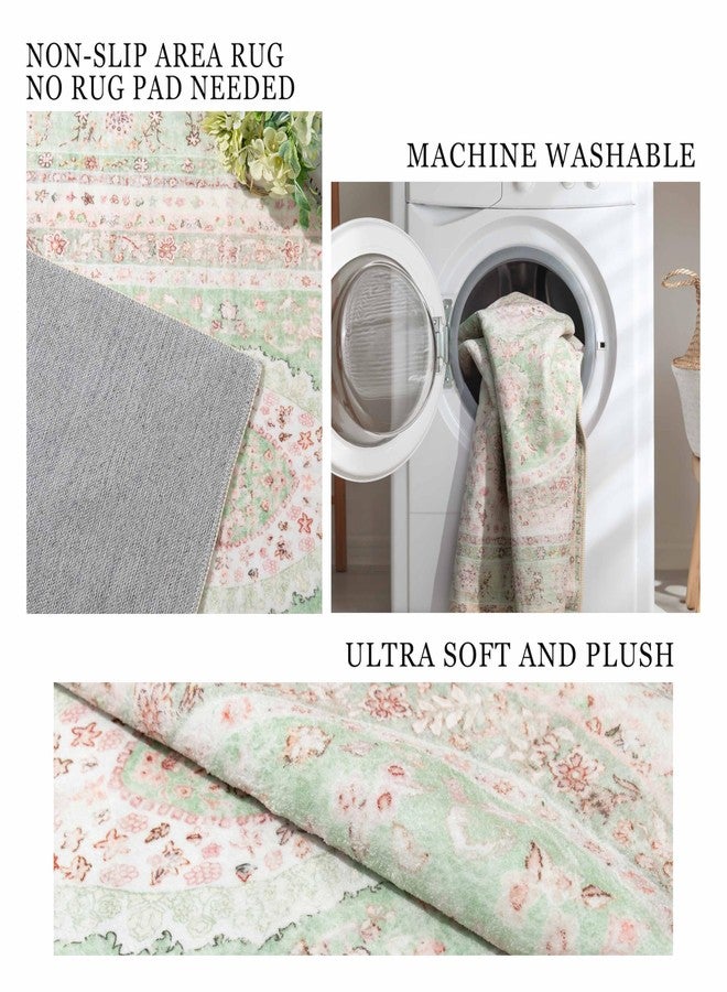 Castage Green Rug 3x5,Washable Area Rugs for Bedroom Living Room Kitchen Entryway,Small Boho Vintage Bohemian Distressed Oriental Non Slip Carpet,Sage Blush Floral - Image 5