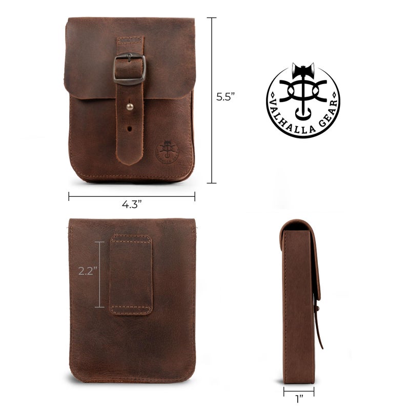 Valhalla Gear, Holster Pouch Handmade from Full Grain Leather - Durable Waist Bag for Coins, Change, Headphones, Personal Items - Conveniently Attaches to Belt - Bourbon Brown - Image 4