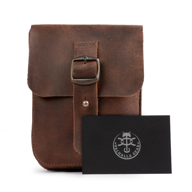 Valhalla Gear, Holster Pouch Handmade from Full Grain Leather - Durable Waist Bag for Coins, Change, Headphones, Personal Items - Conveniently Attaches to Belt - Bourbon Brown - Image 5