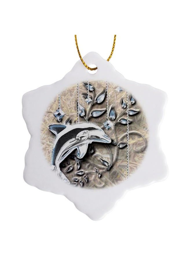 3DROSE ORN_150944_1 Silver Jeweled Dolphin and Silver Accents Snowflake Ornament, Porcelain, 3-Inch - Image 1