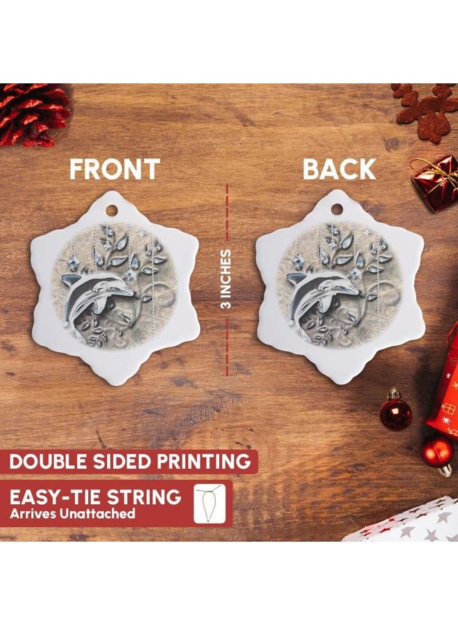 3DROSE ORN_150944_1 Silver Jeweled Dolphin and Silver Accents Snowflake Ornament, Porcelain, 3-Inch - Image 3