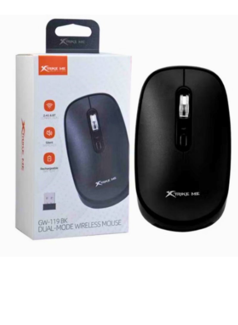 XTRIKE ME GW-119 Dual-Mode Wireless Mouse With Rechargeable Battery Black Body - Image 1
