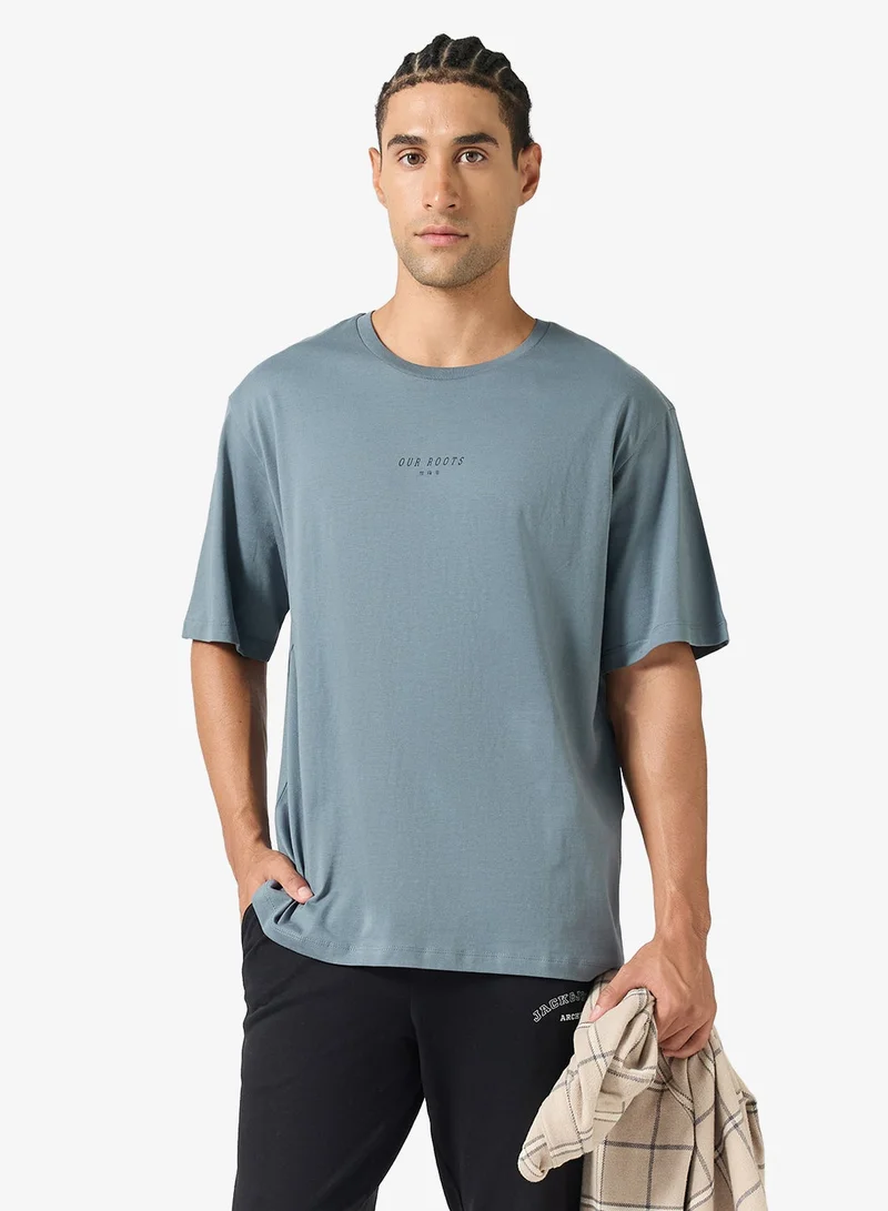 Text Print Regular Fit Crew Neck T-Shirt