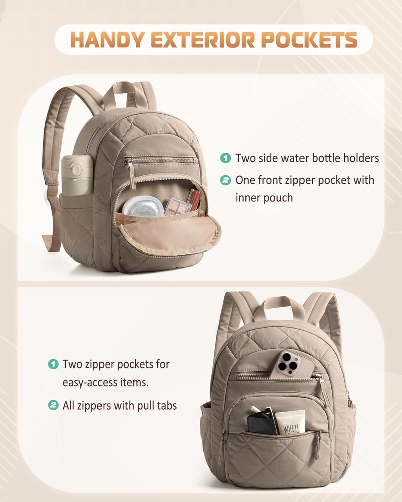Smasrob Women Mini Backpack with RFID Blocking Pocket, Small Puffer Backpack Purse, Lightweight Quilted Backpack for Work, College or Travel, Camel - Image 4
