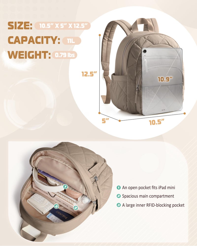 Smasrob Women Mini Backpack with RFID Blocking Pocket, Small Puffer Backpack Purse, Lightweight Quilted Backpack for Work, College or Travel, Camel - Image 3