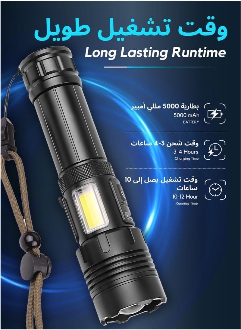 Flashlight for Camping | 7 Modes High Lumens Waterproof and Shockproof Torch Light | 1000 Meters Zoomable 30W LED Camping Accessory | 5000mAh Rechargeable Battery for Up to 10-Hour Usage | Emergency Power Bank for Hiking Emergency Hunting - Image 2