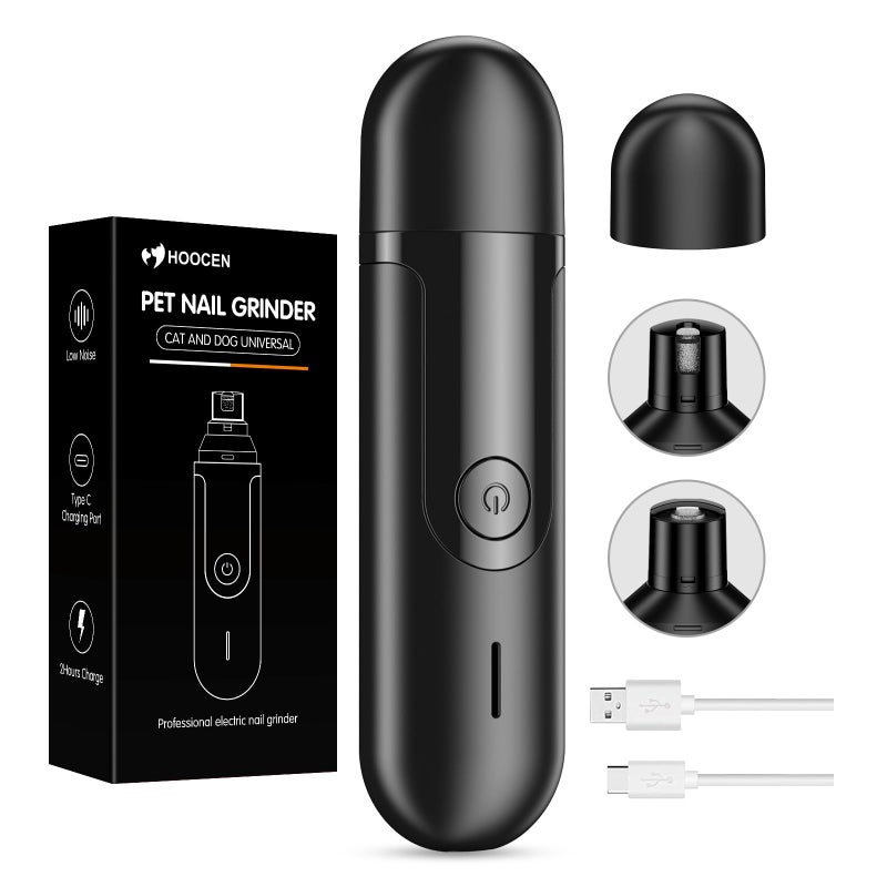 HOOCEN Dog Nail Grinder, Quiet and Low-Vibration Dog Nail Trimmers for Large Dogs, Medium, Small Dogs Cats Pets, Upgrade Professional Electric Pet Paws Toenail Grooming Tool Black - Image 1