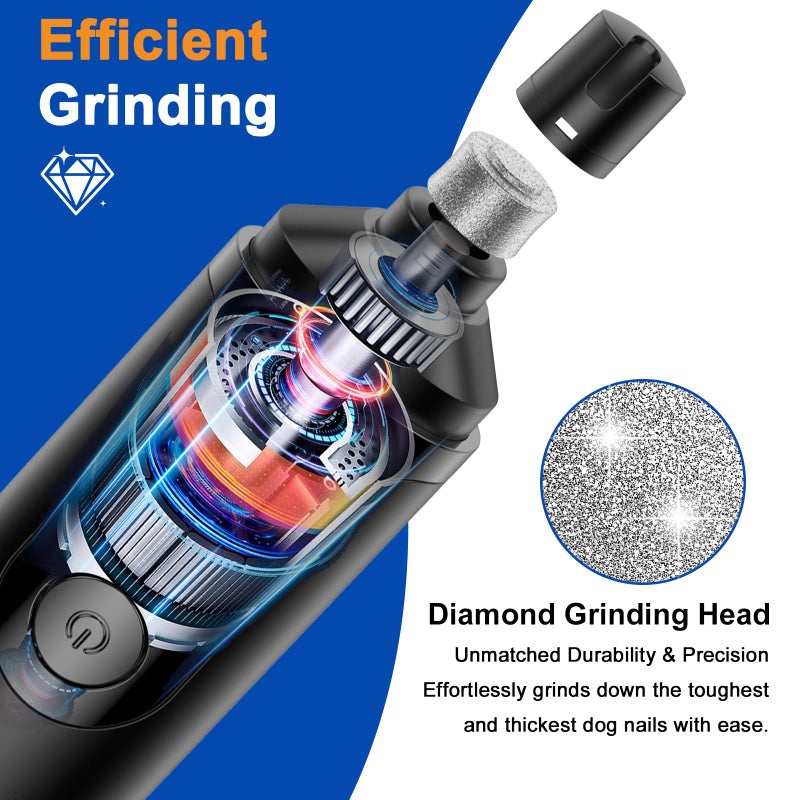 HOOCEN Dog Nail Grinder, Quiet and Low-Vibration Dog Nail Trimmers for Large Dogs, Medium, Small Dogs Cats Pets, Upgrade Professional Electric Pet Paws Toenail Grooming Tool Black - Image 3