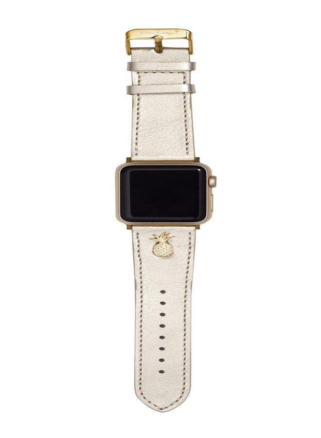 Lilly Pulitzer Genuine Leather Watch Band Sized to Fit 42mm, 44mm, & 45mm Smartwatches, Compatible with Apple Watch Series 1-8 and SE, Gold - Image 3