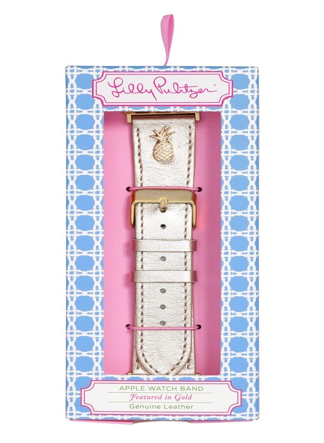 Lilly Pulitzer Genuine Leather Watch Band Sized to Fit 42mm, 44mm, & 45mm Smartwatches, Compatible with Apple Watch Series 1-8 and SE, Gold - Image 4
