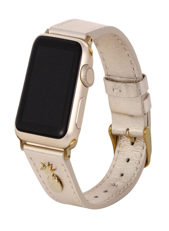 Lilly Pulitzer Genuine Leather Watch Band Sized to Fit 42mm, 44mm, & 45mm Smartwatches, Compatible with Apple Watch Series 1-8 and SE, Gold - Image 1