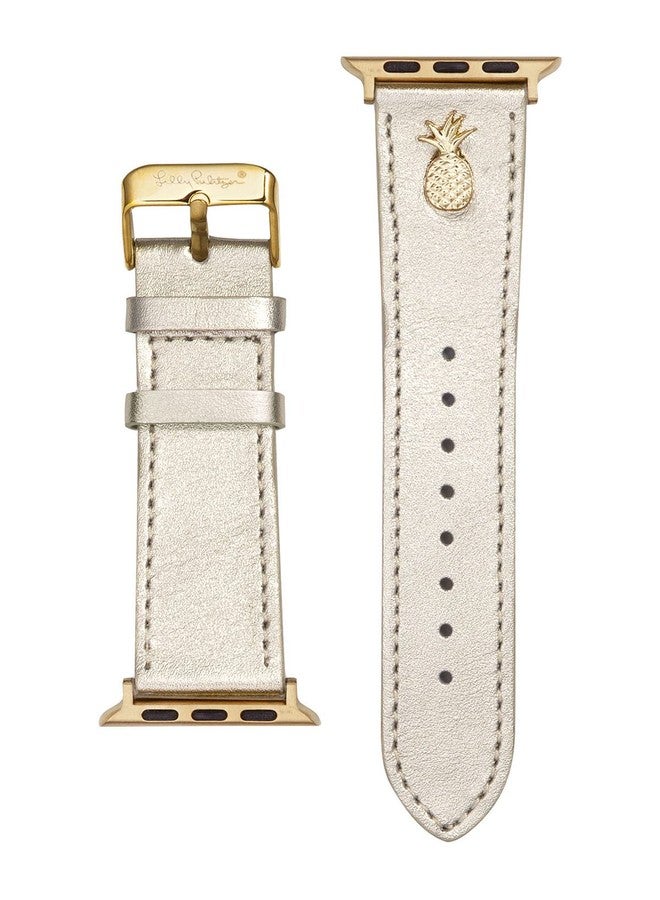 Lilly Pulitzer Genuine Leather Watch Band Sized to Fit 42mm, 44mm, & 45mm Smartwatches, Compatible with Apple Watch Series 1-8 and SE, Gold - Image 2