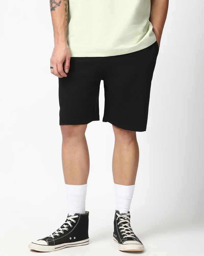 bewakoof Men's Jet Black Oversized Shorts