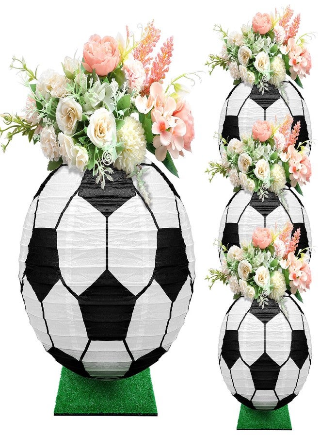 Rossesay 4 Pcs Soccer Table Centerpiece Decoration Paper Lantern Set with 4 Pcs Grass Squares Sports Game Lantern Fake Grass Turf Patch Soccer Table Decor Faux Grass Decor Birthday Party Supplies - Image 1