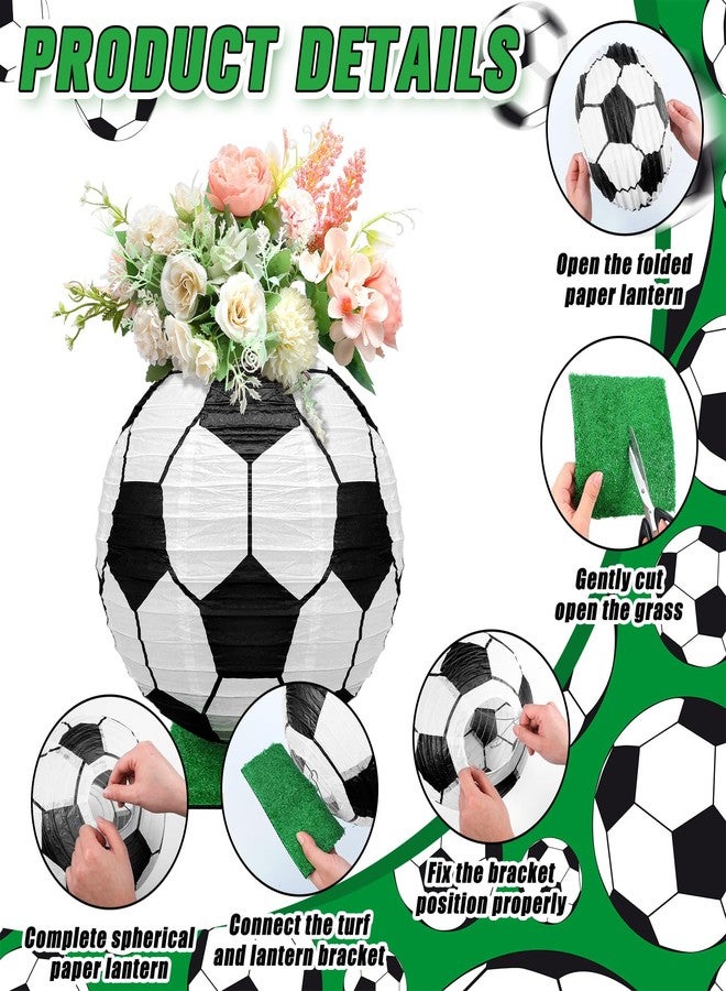 Rossesay 4 Pcs Soccer Table Centerpiece Decoration Paper Lantern Set with 4 Pcs Grass Squares Sports Game Lantern Fake Grass Turf Patch Soccer Table Decor Faux Grass Decor Birthday Party Supplies - Image 3