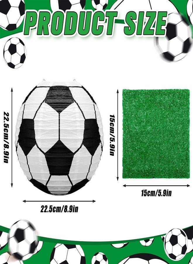 Rossesay 4 Pcs Soccer Table Centerpiece Decoration Paper Lantern Set with 4 Pcs Grass Squares Sports Game Lantern Fake Grass Turf Patch Soccer Table Decor Faux Grass Decor Birthday Party Supplies - Image 2