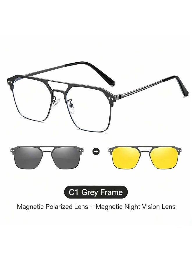 3-in-1 magnetic polarized sunglasses, blue light blocking glasses with magnetic polarized lenses and magnetic night vision lenses, multifunctional glasses for men and women used day and night - Image 1