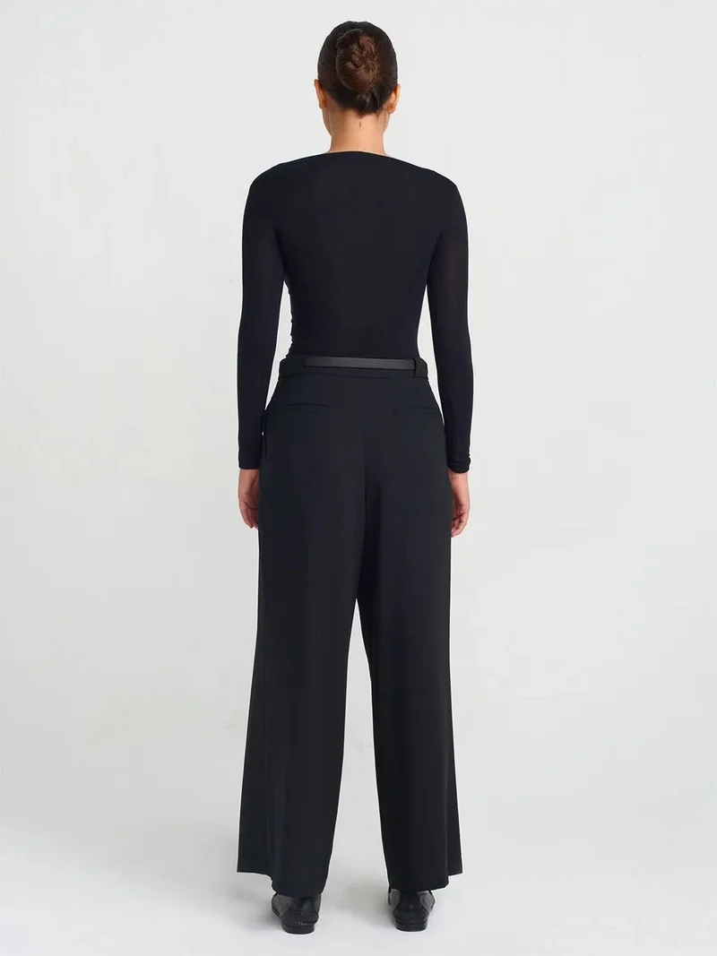 ديلفين Dilvin Women's Wide-Leg Crepe Trousers With Belt