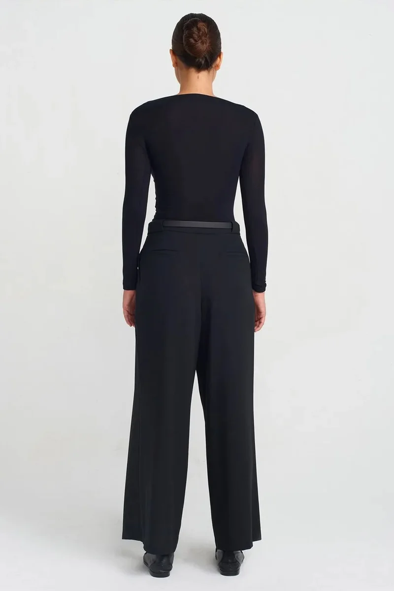 Dilvin Black DILVIN Women's Wide-Leg Crepe Trousers With Belt for Women | Best Price UAE