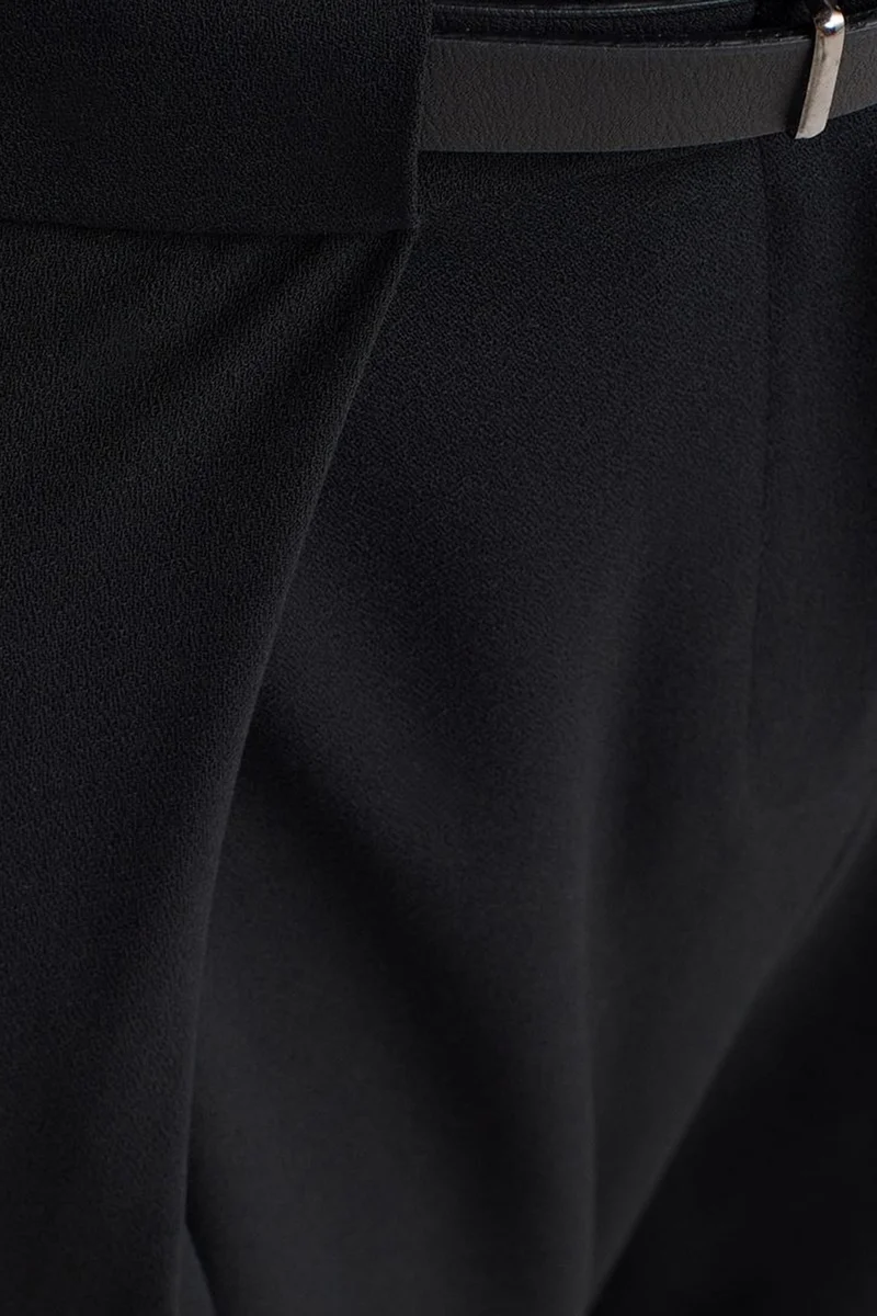 Dilvin Black DILVIN Women's Wide-Leg Crepe Trousers With Belt for Women | Best Price UAE
