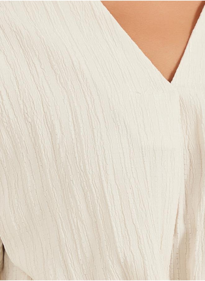Styli Textured V-Neck Tie-Up Detail Top  - Image 3