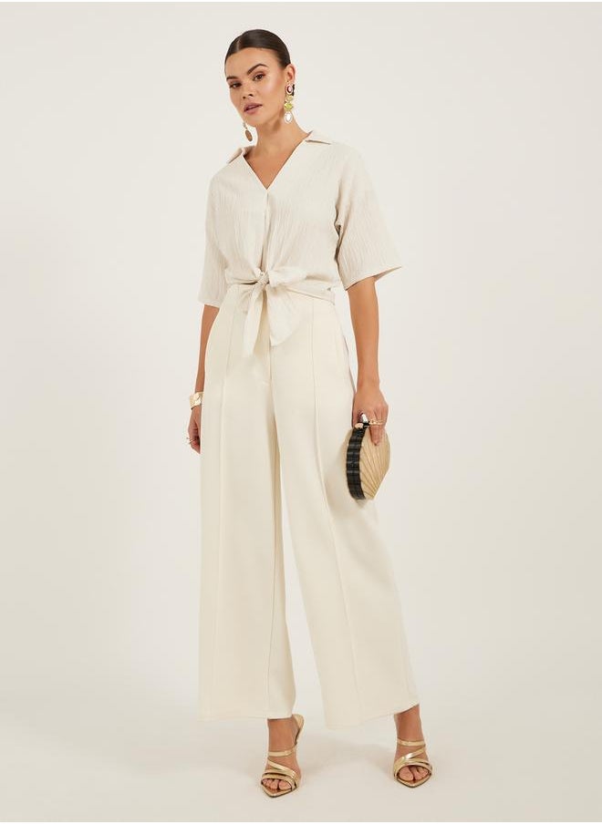Styli Textured V-Neck Tie-Up Detail Top  - Image 2