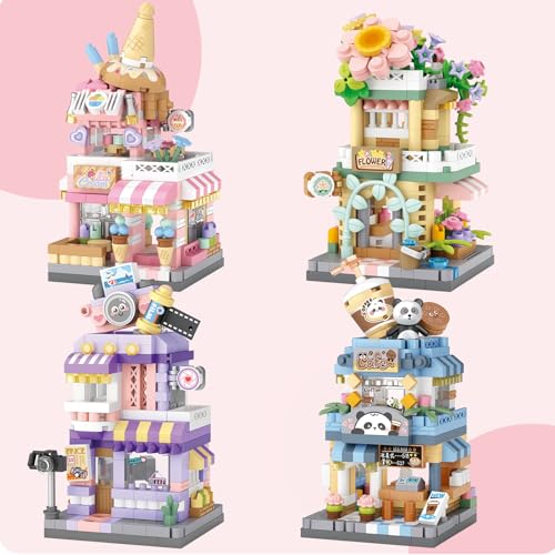 MEIEST 4 Mini City Shop Street View Building Blocks Model SetSimulation Architecture Collection Particle Construction Building Bricks ToyHome Decoration - Image 1