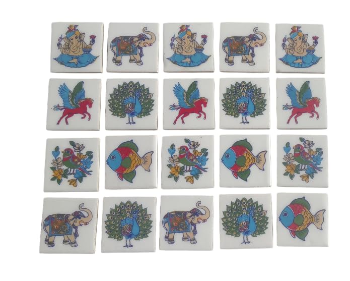 Shiv Kripa Blue Pottery Shiv Kripa Blue Art Pottery Wall Ceramic Tile Interior Exterior Crafted Tabletop Flooring Wall Floral Decorative 2 x 2 inch Tiles Pack of 20 Tiles - Image 1